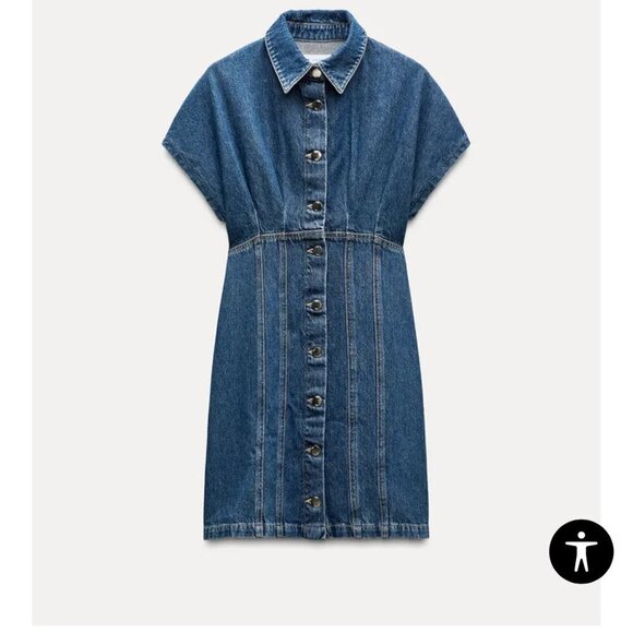Zara Denim Mini Dress NWT Blue Size Medium Blogger Fav - Picture 10 of 10